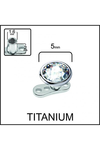 İmgeTattoo Titanyum Dermal Tek Taş Kristal Piercing (Taş: 5 mm)