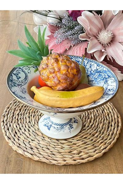 ROSSEV Blue Enamel Footed Fruit Plate