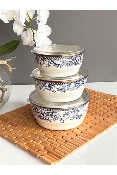 ROSSEV Blue Enameled 3-Piece Storage Container with Lid