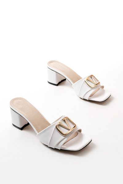 marinarosse Women's Bonita White Patent Leather Heeled Slippers
