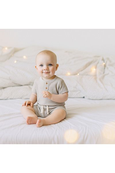 Minimus Baby Girl and Boy Waffle Textured Cotton Shorts Suit Is Both Stylish and Comfortable Choice for Summer Months