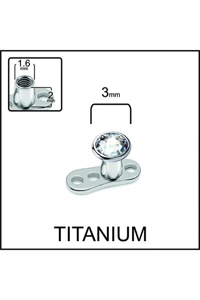 İmgeTattoo Titanyum Dermal Tek Taş Kristal Piercing (Taş: 3 mm)