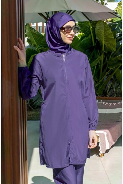 Mayom Μωβ Χρώμα Πλήρως Κλειστό Αδιάβροχο Γρήγορο Στέγνωμα Μαγιό Hijab με φερμουάρ και ρυθμιζόμενα πλαϊνά