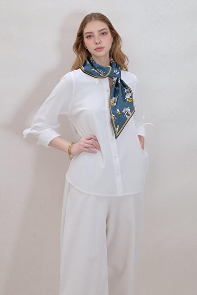 Walkenzo Çiçek Desenli Çift Taraflı Kullanıma Uygun Kadın Kravat Fular