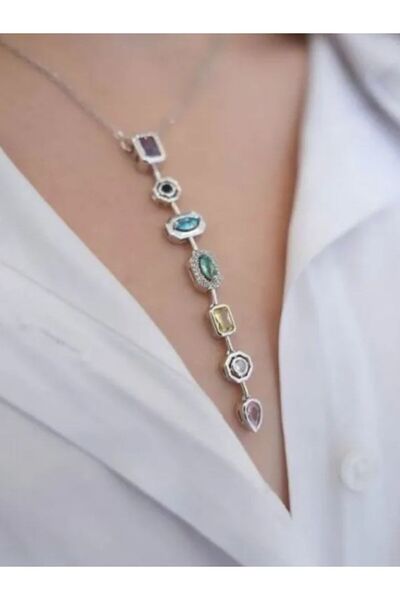 VerdeHome Renkli Taş Modeli Çelik Y Kolye–Paslanmaz Çelik | Renkli Taşlı Kadı...