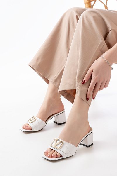 marinarosse Women's Bonita White Patent Leather Heeled Slippers