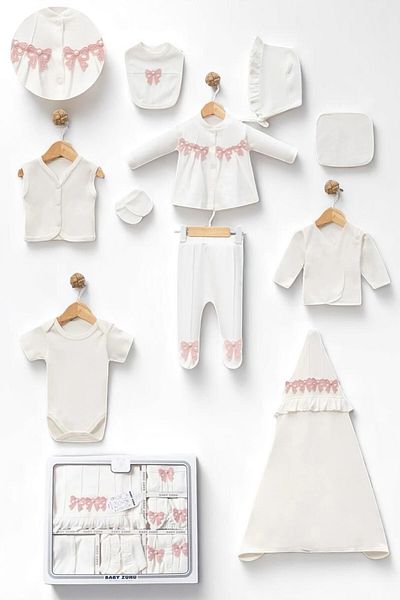 MİLAYS LİFE HOME COLLECTİON Newborn Baby Girl Butterfly Embroidered 100% Cotton 10 Pack Hospital Release