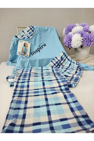 Mihra Set pijama colorat din țesătură Milan cu decolteu pentru femei 50107