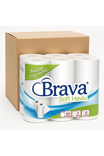 Brava 6’lı Rulo Kağıt Havlu | 4 Paket (TOPLAM 24 RULO) | Koli Satışı