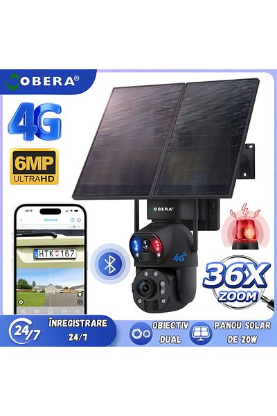 goBERA Camera de Supraveghere 24/7 goBERA®, Conexiune 4G, 3MP+3MP cu Panou Solar de 20W si Baterie de 2000