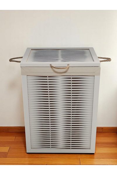 Home Wooden Laundry Basket - White Woodluck with Washable Cloth