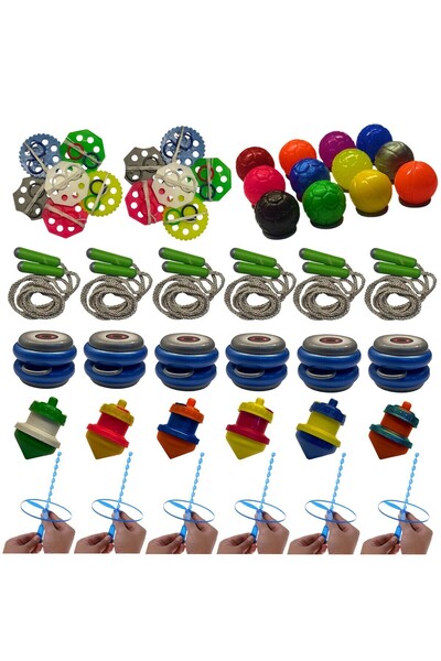 Mager 48 Adet Karışık Nostalji Oyuncak Eğlence Seti - Topaç-Yoyo-Ufo Fırfır-İpli Fırfır-Atlama İpi