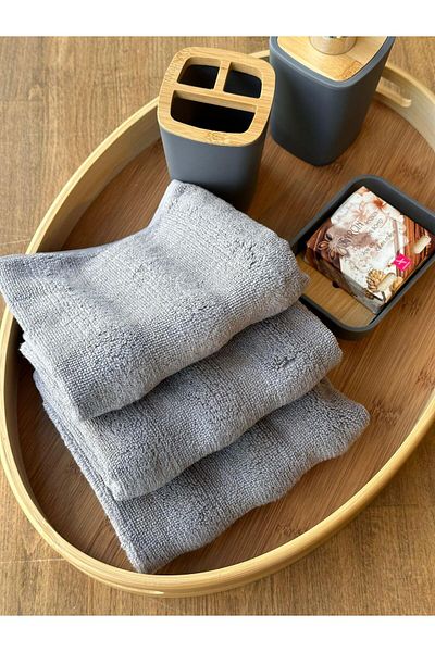 ROSSEV Πετσέτα χεριών Bamboo Grey 3-pack 50x30 cm