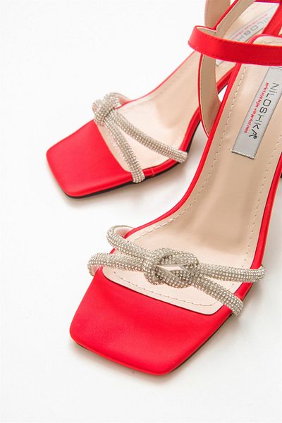 Niloshka Sandale de damă Fıona Red Satin Stone