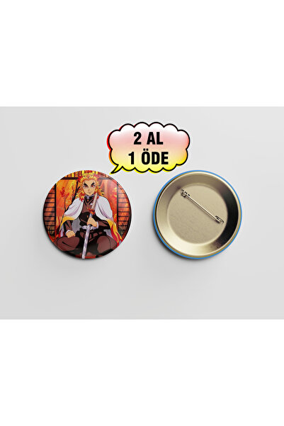 Akumastik Demon Slayer İblis Keser Kyojuro Rengoku 1 adet 44mm buton rozet - ...