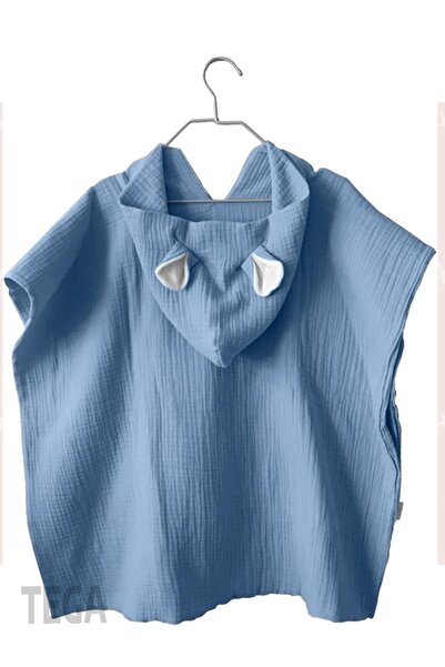 TEGA بيبي بونشو 4 طبقات موسلين 100% قطن مع غطاء للرأس وتفاصيل للأذن منشفة الش...