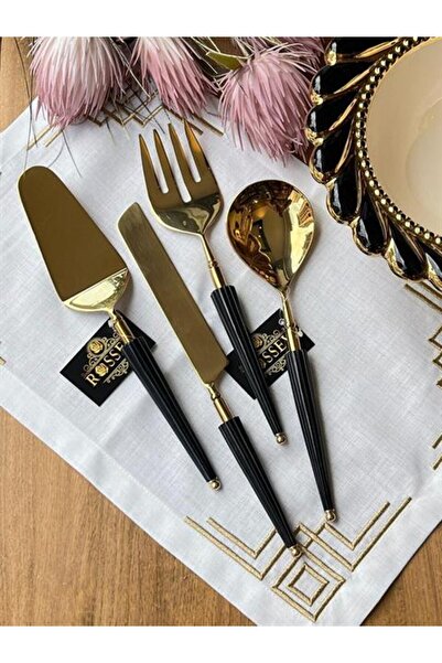 ROSSEV Black Gold Serving Spoon Set 4 Pieces