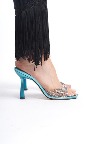Niloshka Papuci de damă NAPOLI Blue Transparent Stone Detailed Metallic