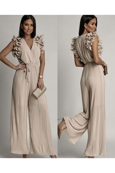 ADA MODA Women's pleated jumpsuit with drawstring waist