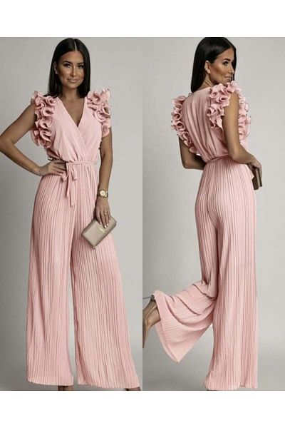 ADA MODA Women's pleated jumpsuit with drawstring waist