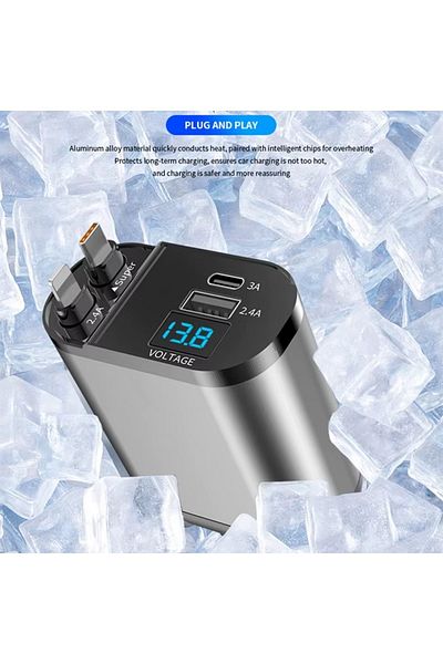 Denx شاحن سيارة محمول قابل للسحب بالجملة 4 في 1 كابلات شحن سريع USB Type C