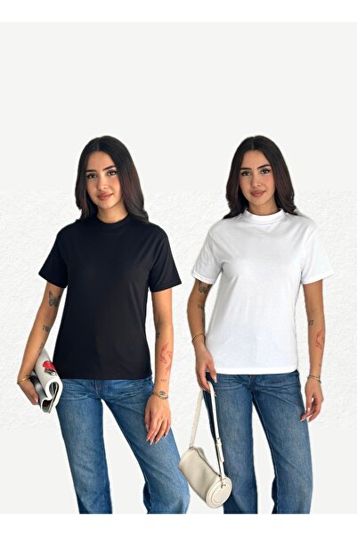 Lady Doll Dik Yaka 2'li Paket Basic Örme T-shirt