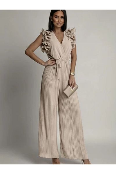 ADA MODA Women's pleated jumpsuit with drawstring waist