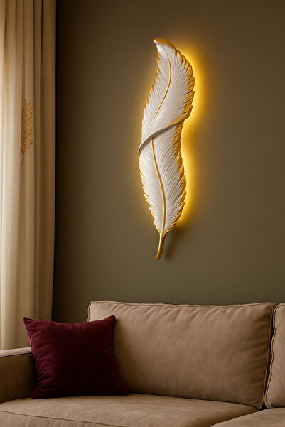 İrma Home Art GolD ColoreD GilDeD LeD UpholsTereD FeaTher Sconce