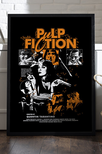 Duvarda Pulp Fiction crni drveni poster u ramu, filmska zidna umetnost
