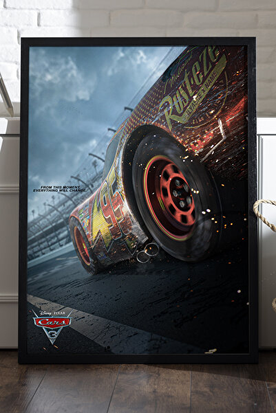 Duvarda Αφίσα Cars με μαύρο ξύλινο πλαίσιο, ζωγραφική τοίχου ταινιών