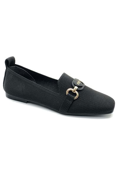 KOCAMANLAR Feles Blunt Toe Heart Buckle Detailed Women's Ballerina Shoes Black