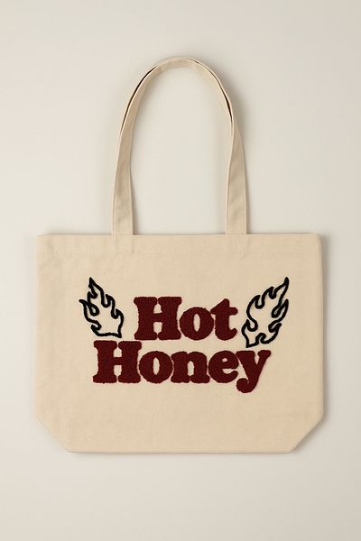 Rell Home Hot Honey Text Patterned Punch Embroidered Summer Bag Beach Bag 45X32 cm