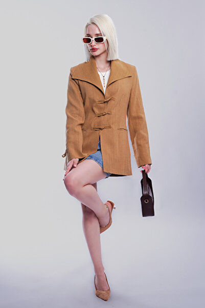 Madmext Hardal Bağlama Detaylı Blazer Kadın Ceket Mg2482