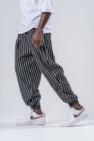 SUPERBLUE Men's Patterned Summer Black Jogger Baggy Trousers