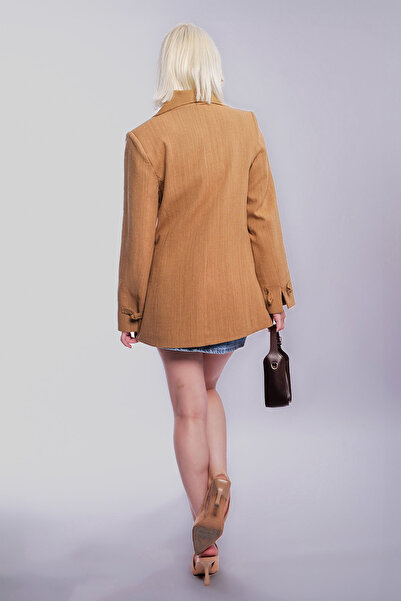 Madmext Hardal Bağlama Detaylı Blazer Kadın Ceket Mg2482