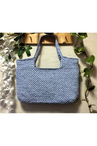 NeednStore Ανοιχτό μπλε ψάθινη τσάντα χειρός Raffia - Γυναικεία χειροποίητη