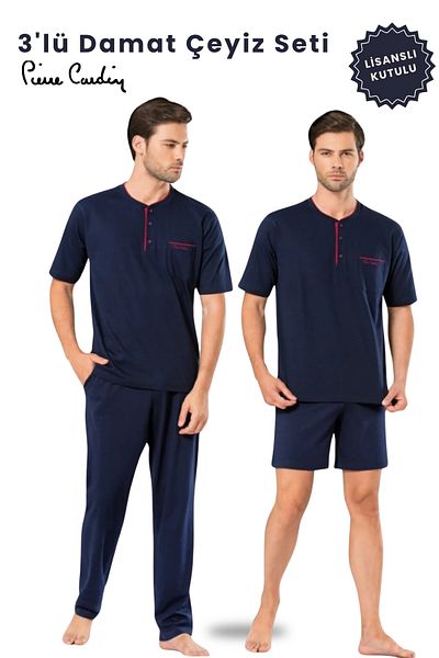 Pierre Cardin Σετ πιτζάμες ανδρικό προίκο 3 τεμαχίων - 100% βαμβάκι, σε κουτί