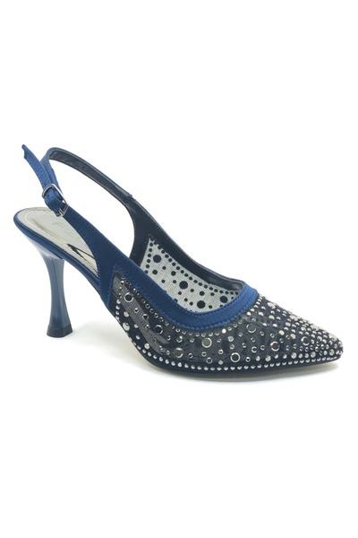 KOCAMANLAR Жіночі туфлі на підборах з відкритою п'ятою, прозорим каменем і деталями, модель Sindirella, колір синій