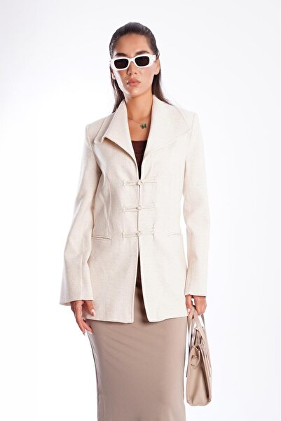 Madmext Natural Bağlama Detaylı Blazer Kadın Ceket Mg2482