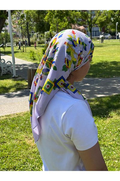 Sobe Hediyelik Çengelköy μοτίβο λιλά γραφής 100x100 cm – Ethnic Floral Hijab προίκα και καθημερινά