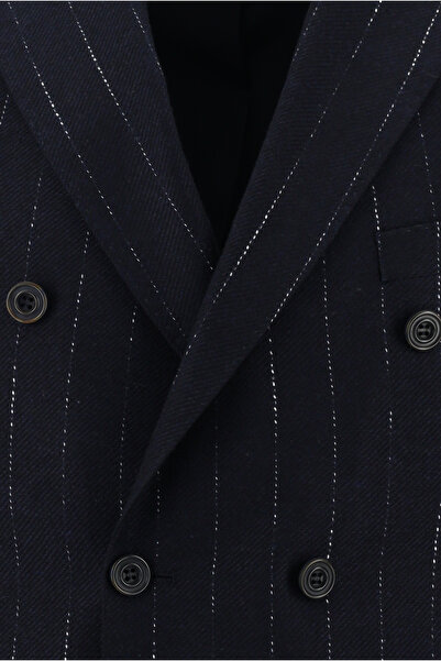 Abdullah Kiğılı Double Breasted Striped Jacket with Regular Fit Wool