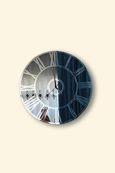 byMelekoğlu Silver Color Mirrored Wall Clock, Roman Numeral Clock 40 cm