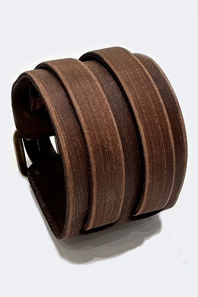 NARKİSSOS Brown Men's Leather Bracelet - Handcrafted Double and Belted