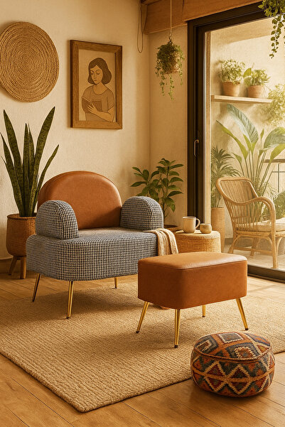 Zem Petra Çay Seti, Siyah Kazayağı/Taba Deri (1 ADET TEKLİ BERJER 1 ADET PUF)