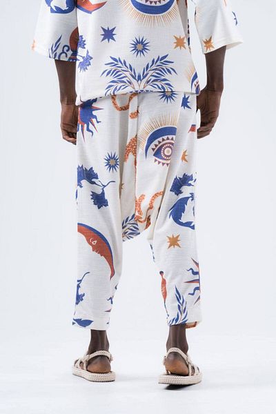 SUPERBLUE Men's Patterned Loose Baggy Trousers with Elastic Waist