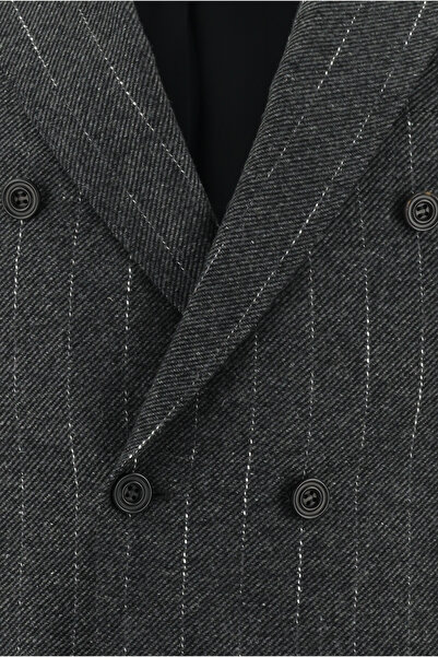 Abdullah Kiğılı Double Breasted Striped Jacket with Regular Fit Wool