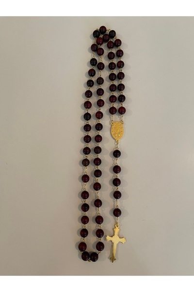 Yada Unique Ahşap Katolik Hrıstiyan Rosary Tesbih / Haç Kolye - Sarı