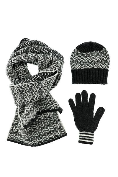 Abdullah Kiğılı Woolen Patterned Scarf & Beanie & Gloves Set