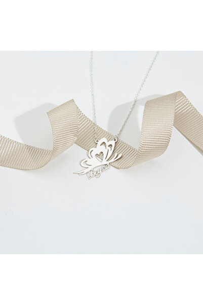 Siset Gümüş 925 Ayar Rodyum Kaplama Kişiye Özel Isim Yazılı Kelebek Gümüş Kolye