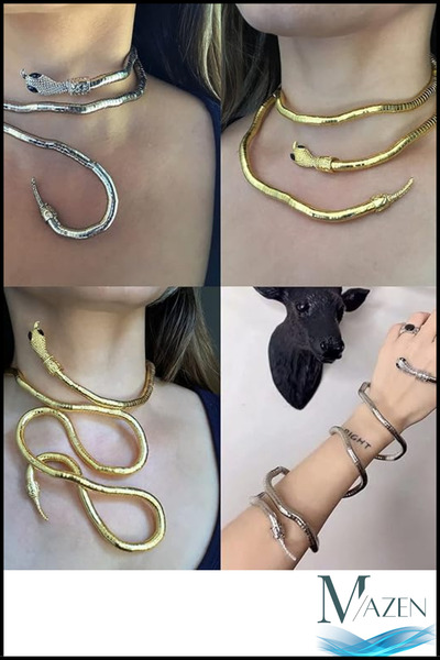MAZEN Snake Serenay Şahmeran - Bendable and Giveable Necklace, Bracelet and Crown Waist Accessory - Yellow Color